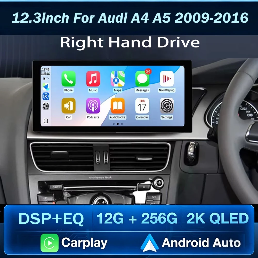 Android For Audi A4 B8 A5 2009 - 2016 Right Hand Drvie 12.3 inch Car Radio Wireless Carplay Auto Stereo Multimedia Player GPS