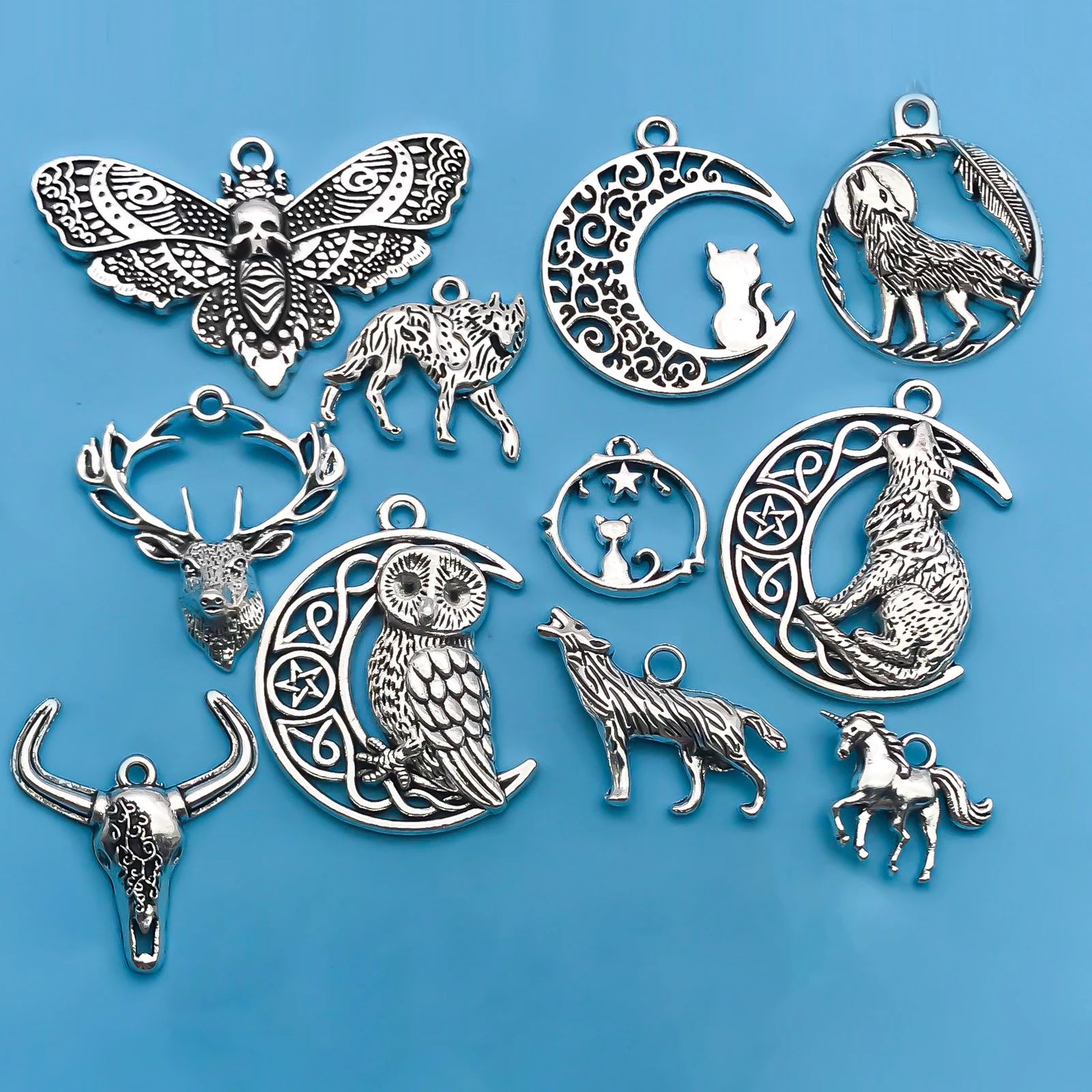 10/20Pcs Alloy Retro Silvery Animal Shape Charms Horse Owl European and American Style Creative Pendants For Bracelet Necklace