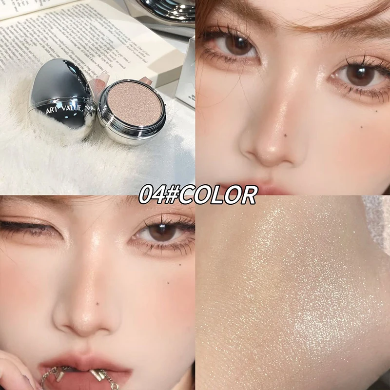 Paleta de iluminador facial de 4 cores, paleta de iluminador facial de alto brilho, acabamento de brilho natural, pó cozido suave com brilho de pérola