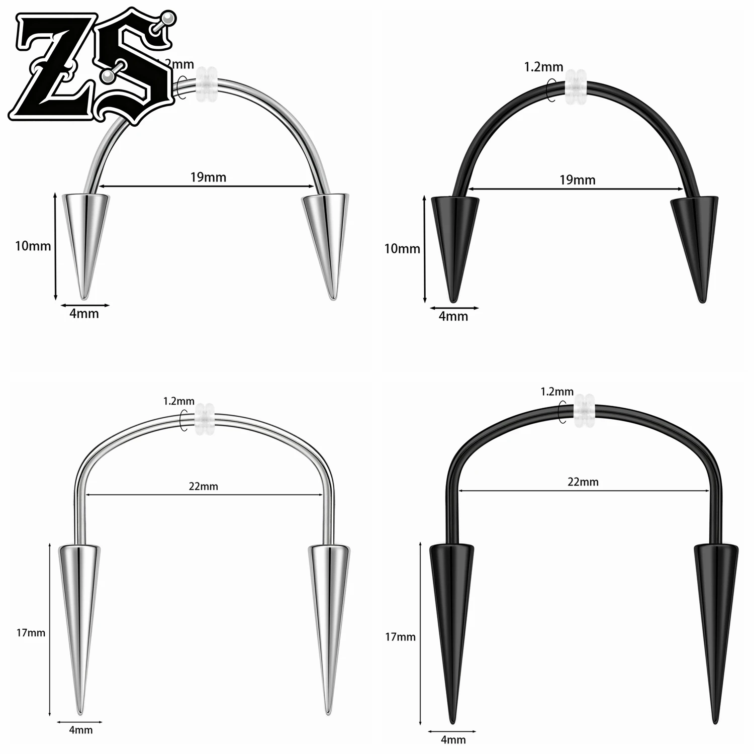 ZS 1 PC-10pcs/lot 16G Halloween Stainless Steel Lip Studs Women Men Punk Lip Piercing Spike Taper Smiley Piercings Fang 19/22MM