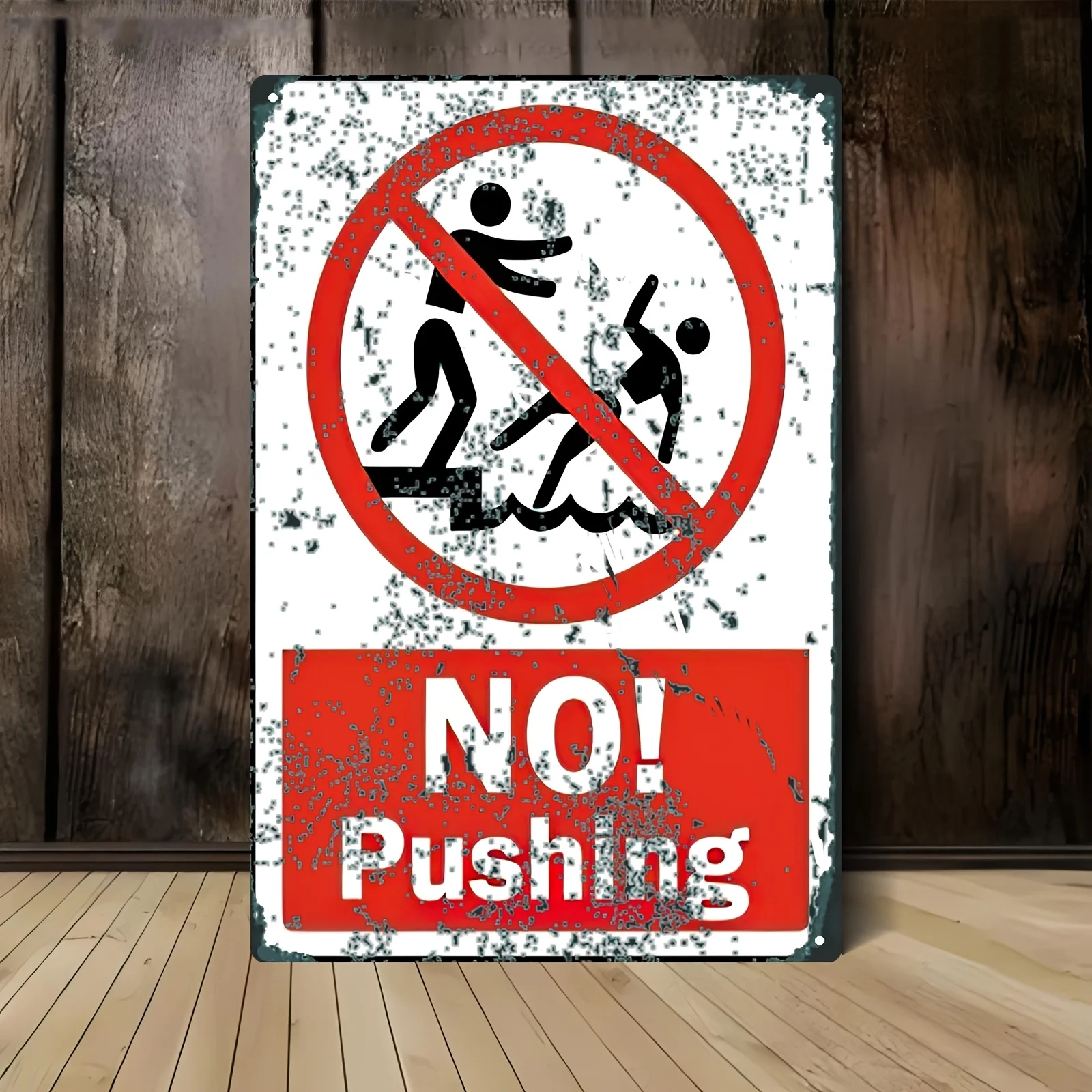 2D Metal Sign Push Prohibited Pool Safety Sign 8x12 Inch Rustic Iron Wall Decor Warning Plate for Spa Public Area Durability Ale