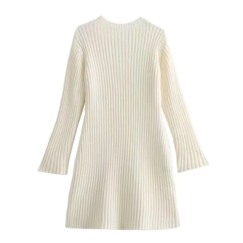YENKYE Seksowna damska sukienka mini z długim rękawem, okrągłym dekoltem, gładka, jesienno-zimowa, swetrowa