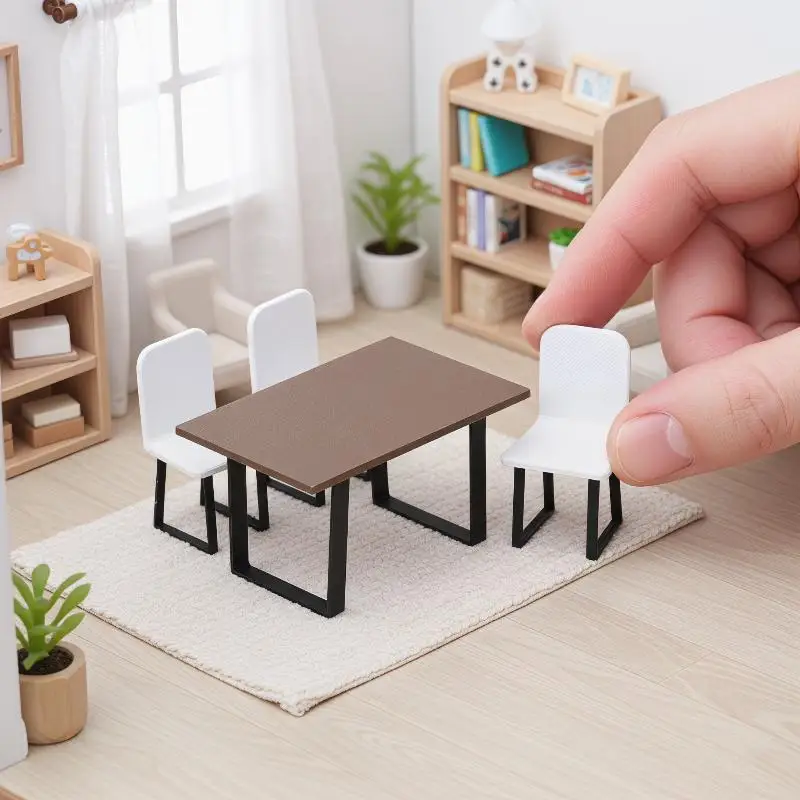 Miniature Dollhouse Dining Table With Chairs Set 1 12 Wooden Furniture DIY Model For Living Room Girl Toy Collection