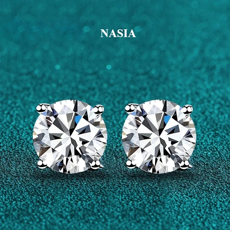NASIA Real 0.1-2 Carat D Color Moissanite Earrings for Women 100% S925 Sterling Silver White Gold Plated Wedding Jewelry 2026