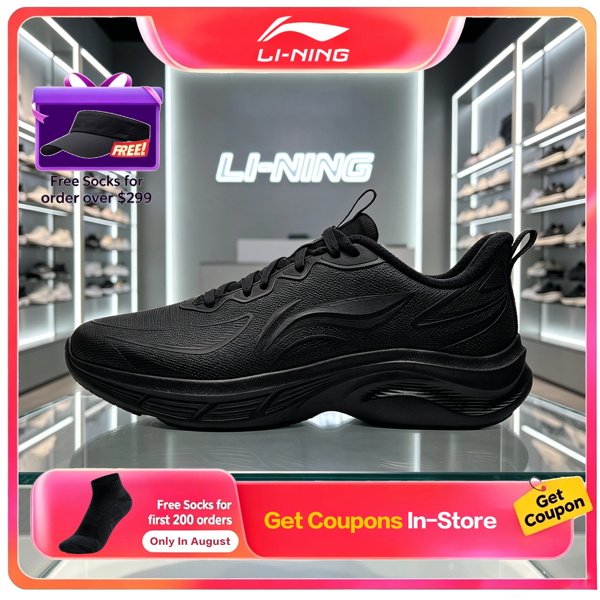 Li‑Ning Qingchi V2 Men Winter Running Shoes New Fleece Lined Warm Waterproof Cushion Grey Sports Sneakers