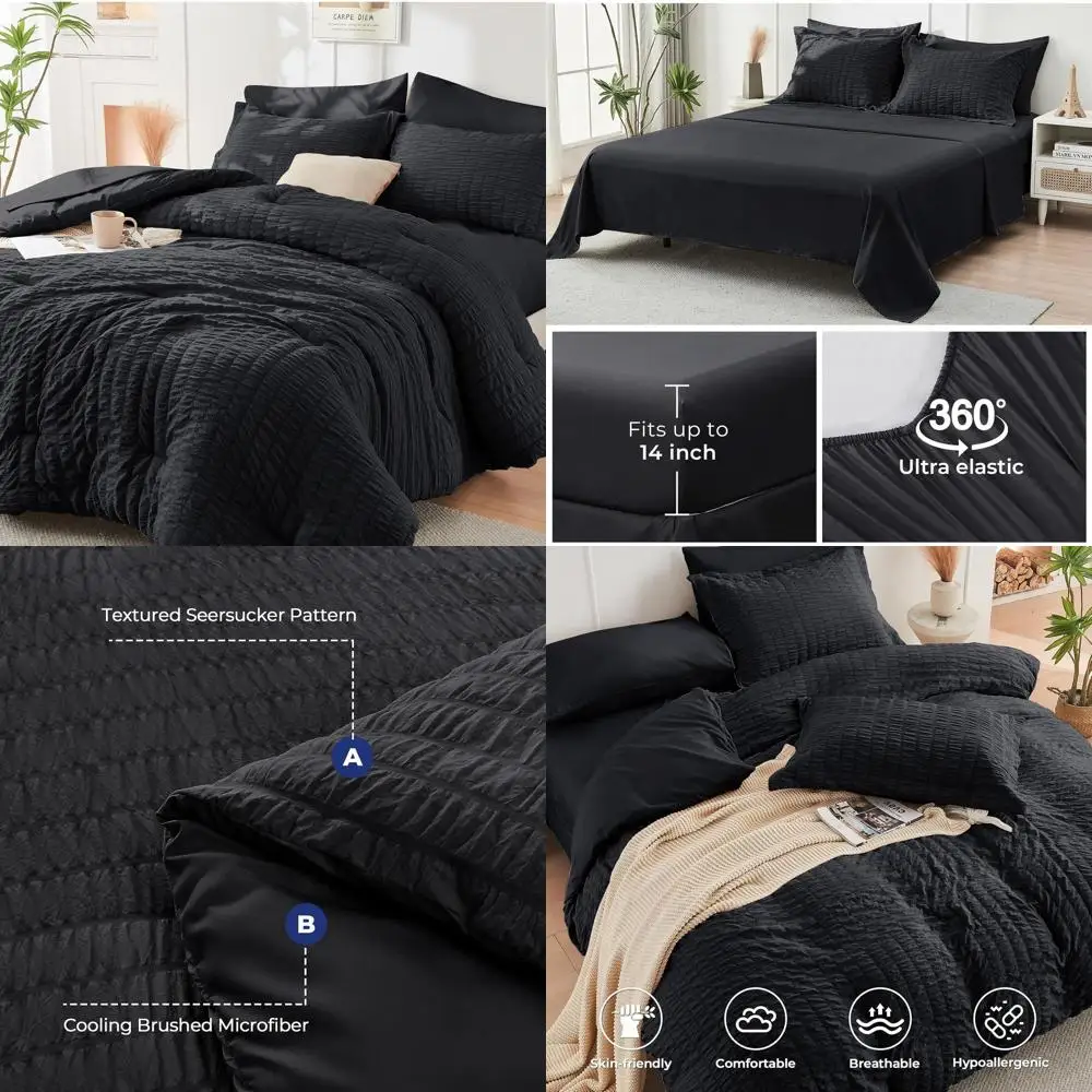 

Роскошный комплект постельного белья из хлопчатобумажной ткани из 7 предметов: одеяло, простыни, наволочки и шары для всесезонного использования.