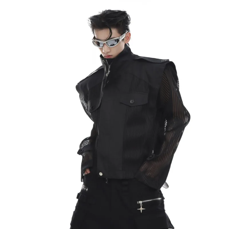 IEFB Deconstruction Mesh Splicing Jacket Niche Design Punk Sun Protection 2025 Spring Male Thin Motorcycle Jackets Tide 9C274