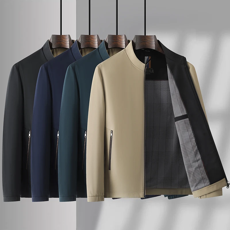 Stand Up Collar Jacket for Spring and Autumn, Men's Business Casual, Wrinkle Resistant, Windproof Zipper Top, Men's