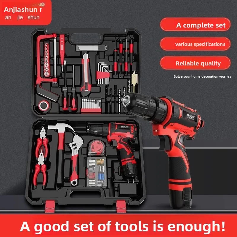 Cordless Drill and Hand Tool Set for Home Repair with Screwdriver Bits, Wrench and Storage Case for Furniture Assembly and