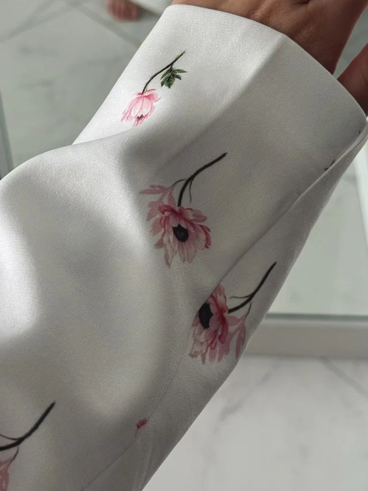 FSMG New Fashion Flowers Print Loose Suit Collar Coat For Women Elegant Belted Waist cinching Suit Jacket Female Street Chic Top