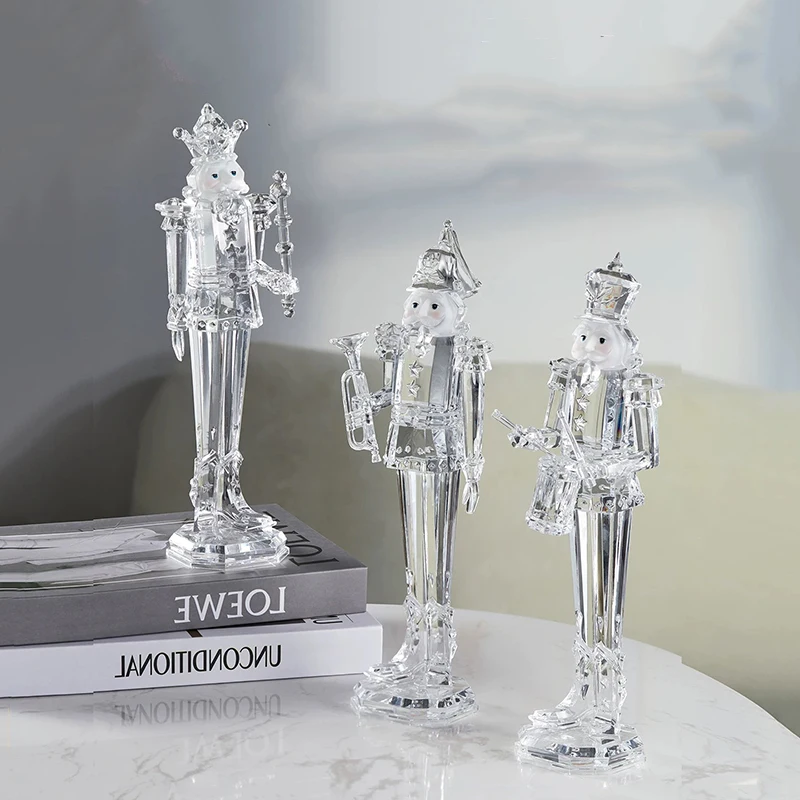 Acrylic Character Statues,Nutcracker Soldier Sculpture Ornament,Transparent Figurine,Nordic Artworks Desktop Decor,Crafts Gifts