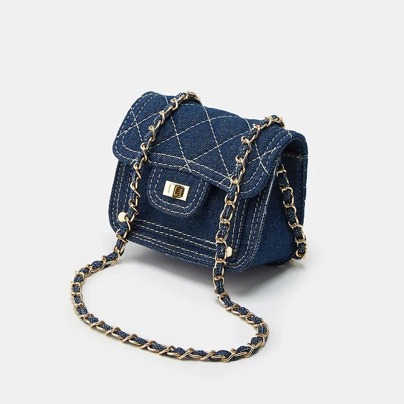 Mini sac en denim lavé pour rouge à lèvres pour femme, poche à rabat, sac à bandoulière initié avec JOStrap