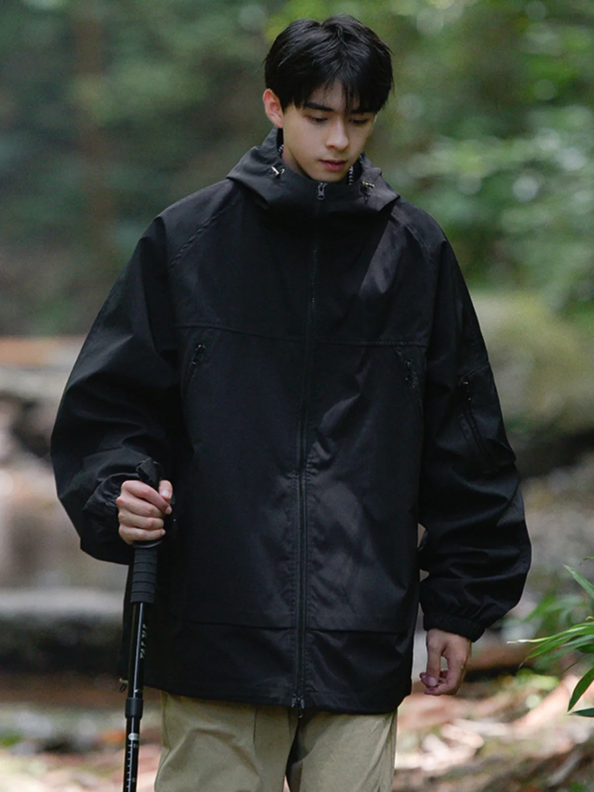 

Loose Casual Men's Windproof Jaet Outdoor Spring Autumn Faionable Zipper Decorated Youth ular Long Sve Hooded Coat