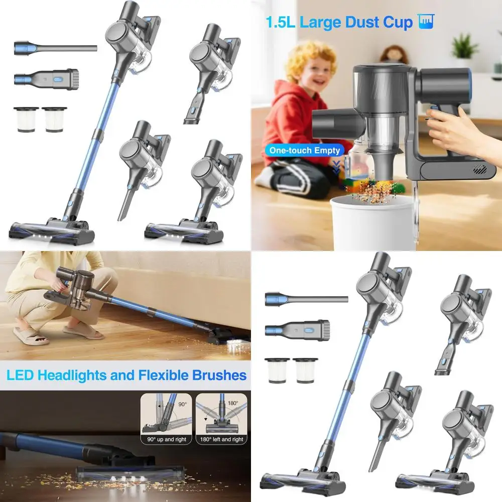 

Wireless 450W 40Kpa 50Min Stick Vacuum Cleaner, 1.5L Dustbin, Anti-Tangle, Ideal for Pet Hair, Carpets & Floors