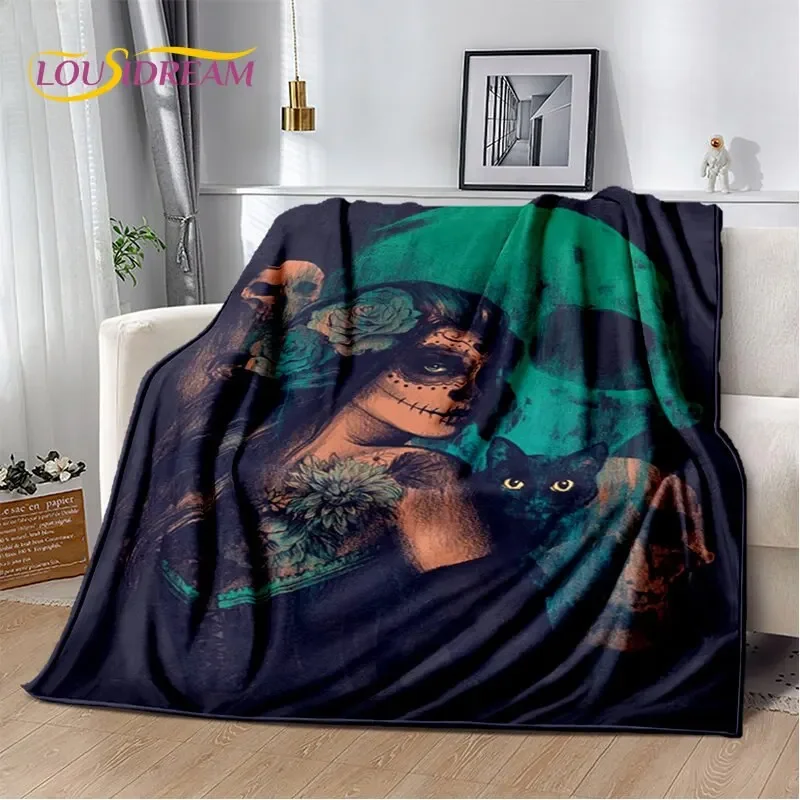 Gothic Horror Female Skull Dead Girl Soft Plush Blanket,Flannel Blanket Throw Blanket for Living Room Bedroom Bed Sofa Picnic