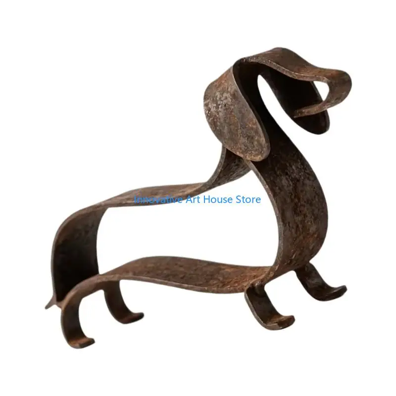 E1PC Antique Bronze Rusty Sausage Dog Figurine for Garden and Patios Styling
