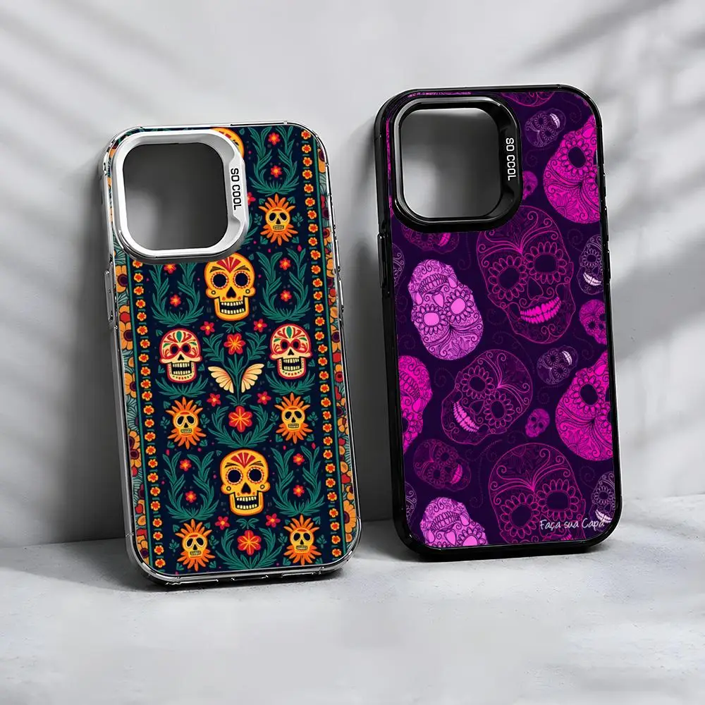 Funda para Teléfono con Temática Cultural del Día de los Muertos para iPhone 17 16 15 14 13 Pro Max Air, Acabado Mate, Láser Metálico, Aurora, de Lujo
