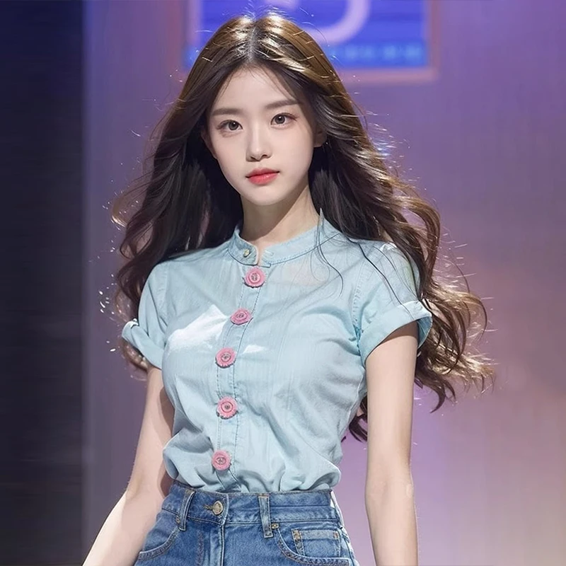 Unique Sli ort Sve Lake Blue irt Women's Faionable Unique irt Summer Retro Chinese Sle New Sle Commute Sle