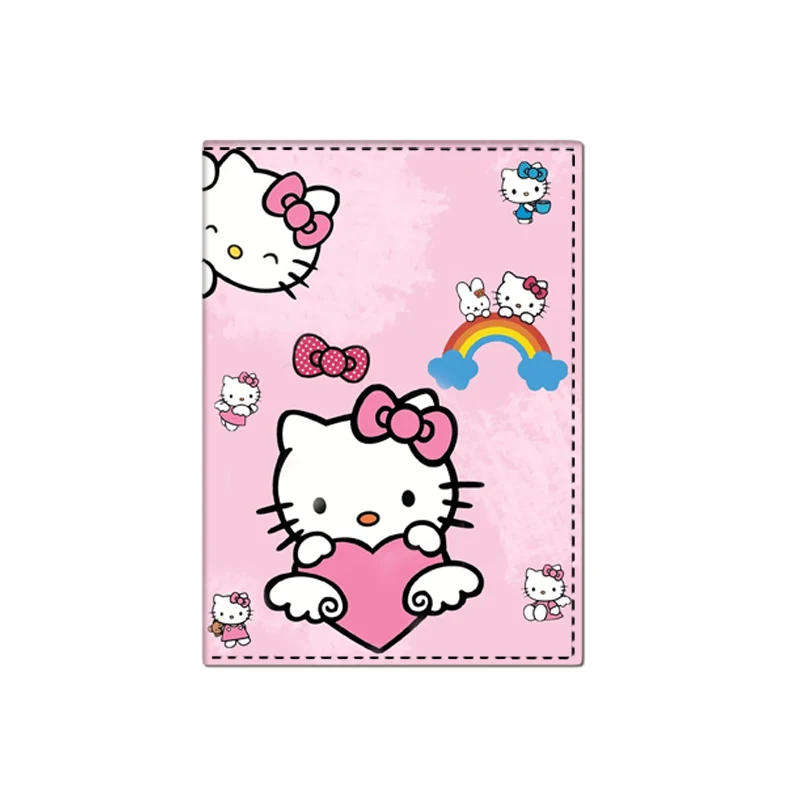 Sanrio-fundas para pasaporte de negocios de Hello Kitty para mujer, soporte multifunción para tarjeta de identificación bancaria, Funda de cuero PU