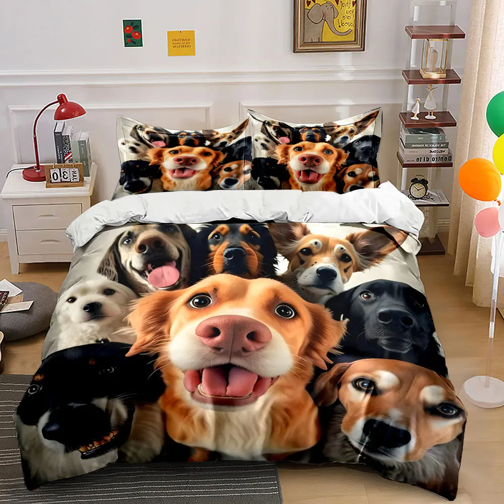 Joyful dogs group photo Printed Duvet Cover Set1 Duvet Cover+2 PillowcaseMulti Size Bedroom Bedding Decor Luxury gifts