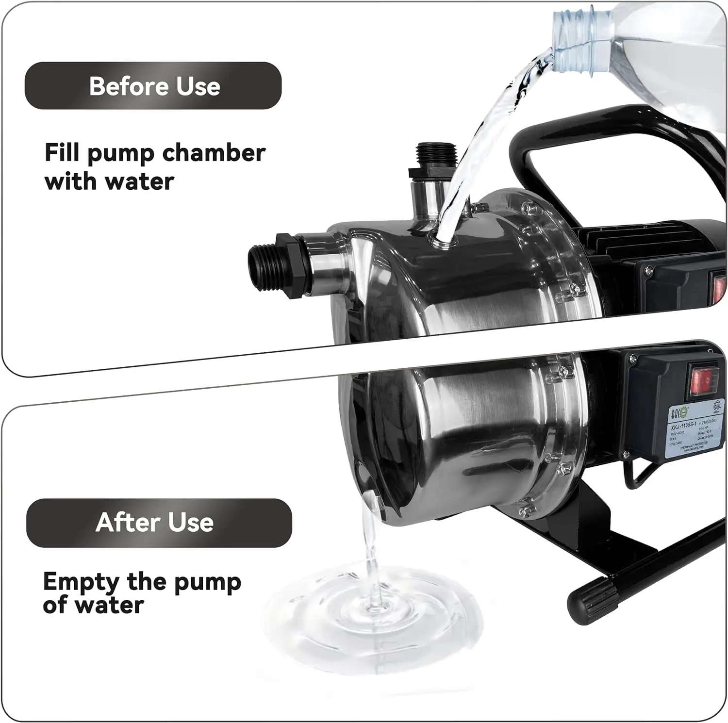 Imagem -04 - Bomba de Transferência de Água de Impulsionador de Pressão de Água Home Portátil Raso 1.5hp 110v 1200gph Aço Inoxidável