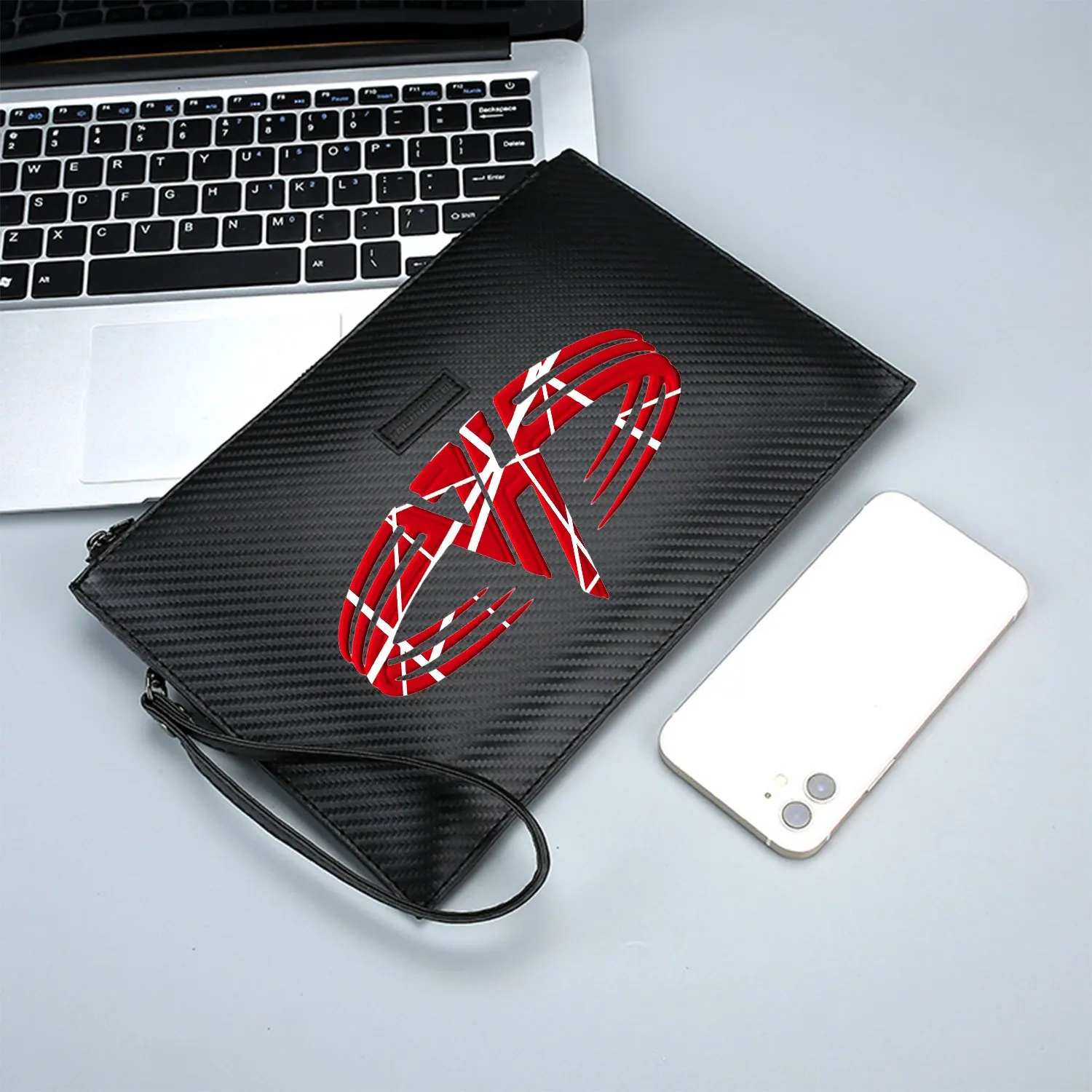 EVH Logo Stripes Красный графический дизайн Элегантная мужская сумка из искусственной кожи с принтом Модная и практичная для повседневной носки