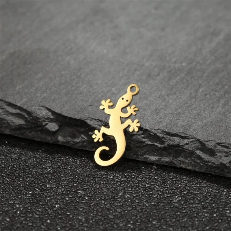 5pcs/lot Gothic Stainless Steel Lizard Pendant Women Golden Animal DIY Jewelry Making Cabrite Charm Necklace Earring Accessories