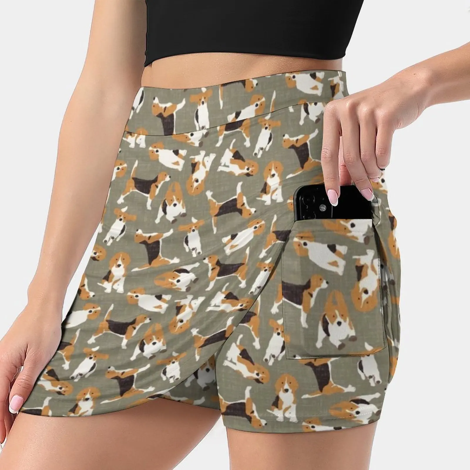 Beagle Scatter Stone Women's skirt Mini Skirts A Line Skirt With Hide Pocket Beagle Dog Pattern Texture Vintage Linen Fun Pet