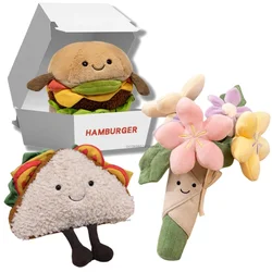 Kawaii Hamburger Sandwich Plushies Stuffed Plant Bouquet Flower Cuddly Plush Toy for Kids Birthday Gift Xmas for Boy Girlfriend