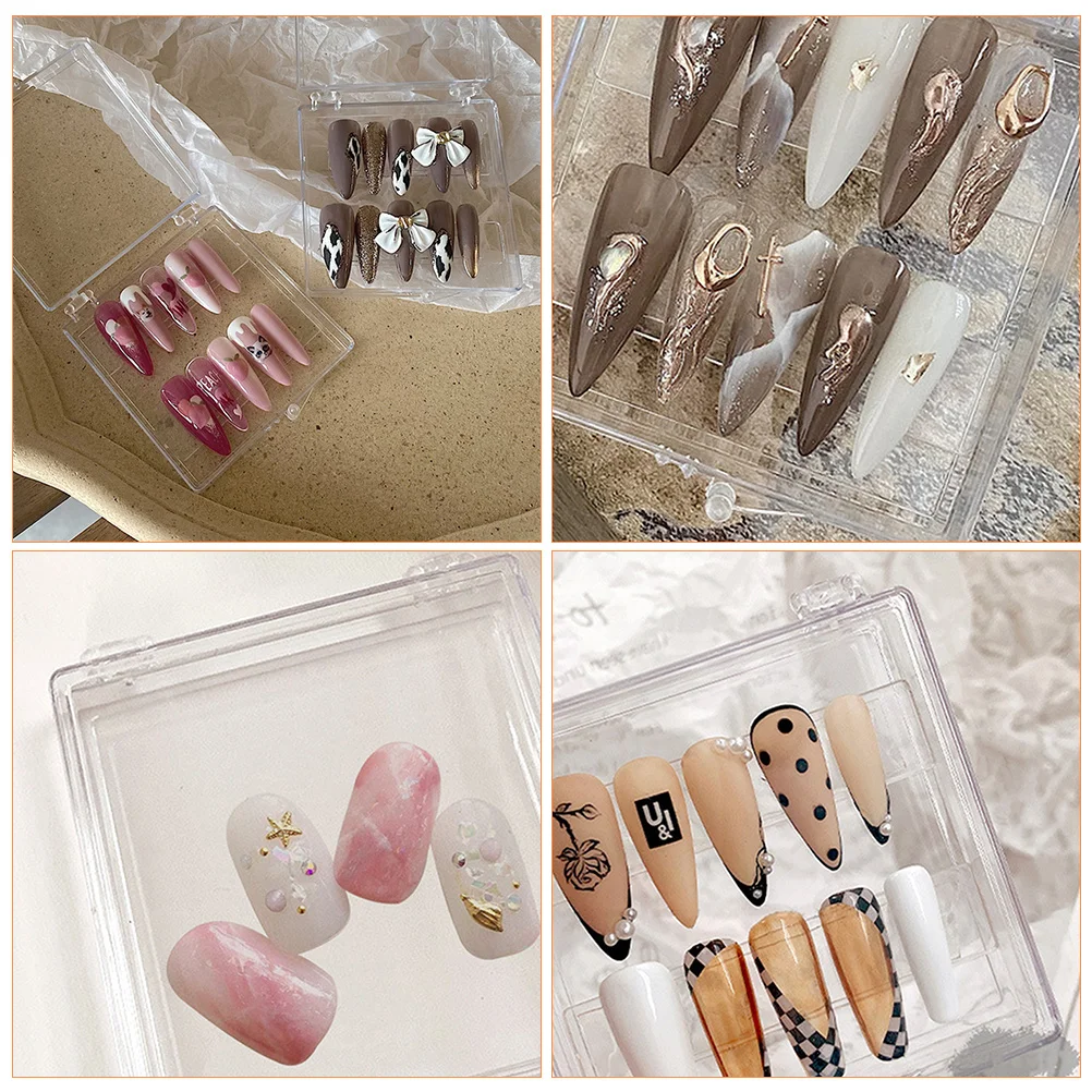 8 Pcs Nail Stuff Organizer Armor Gift Box Clear Lid Fake Nails Case Mini Press Packaging Storage Tips