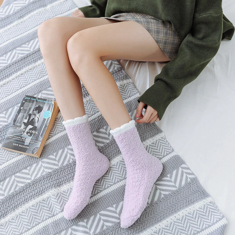 1/2/4Pairs Casual Home Sleep Coral Fleece Socks Women Mixed Soft Breathable Floor Sox Comfortable Elastic Sweat Absorbing