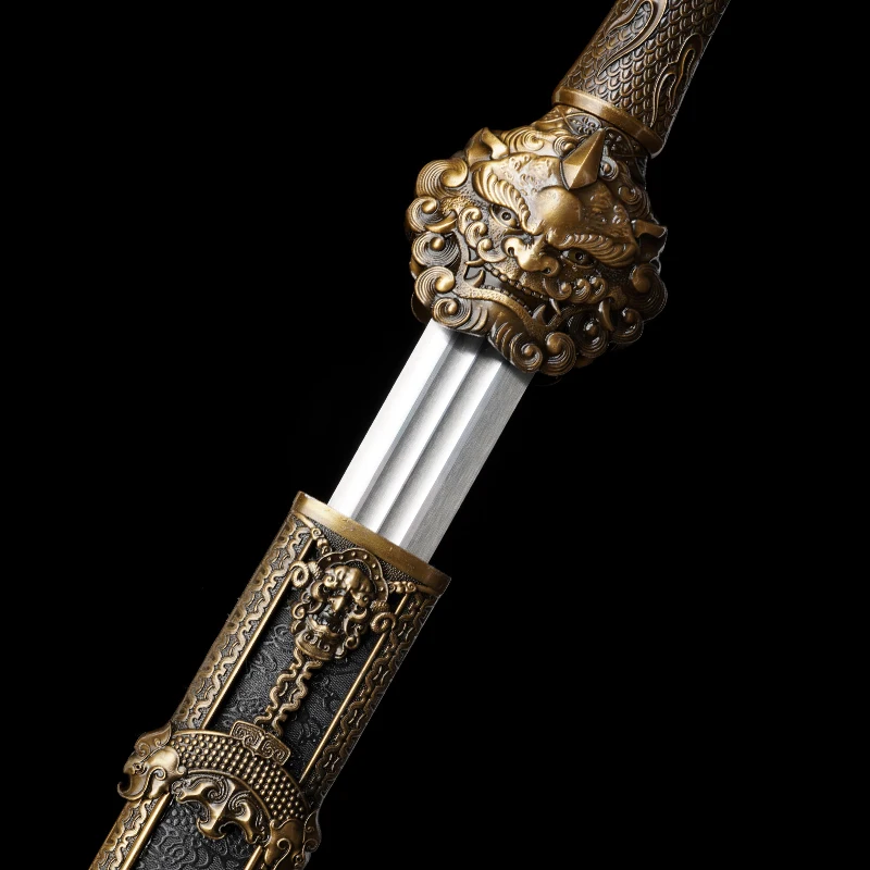 Chinese Han Sword Manganese Steel Blade Real Handmade Full Tang Metal Handle Bronze Dragon Warrior Katana Home Decor