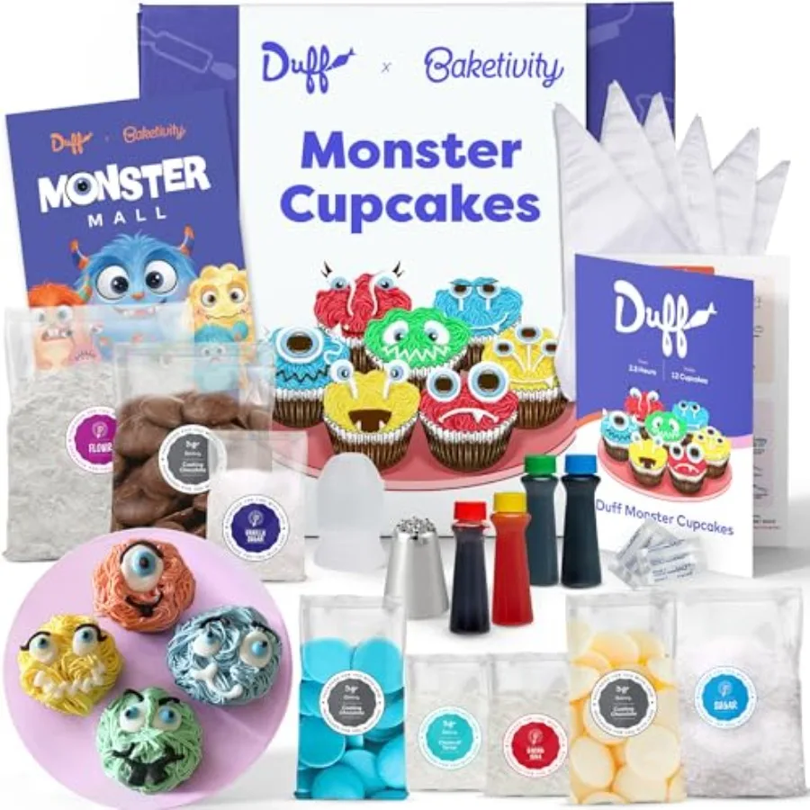 

Набор для выпечки кексов Baketivity x Duff Goldman Monster Cupcakes - кулинарный набор с предварительно измеренными ингредиентами, принадлежностями для украшения, развивающими заданиями STEM.