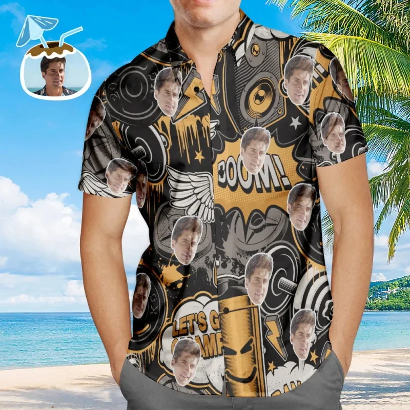 Custom Face Hawaiian Shirt Personalized Surfing Style White Aloha Beach Shirt 3D Printed Button T-shirt Men Women Diy Photo Tops