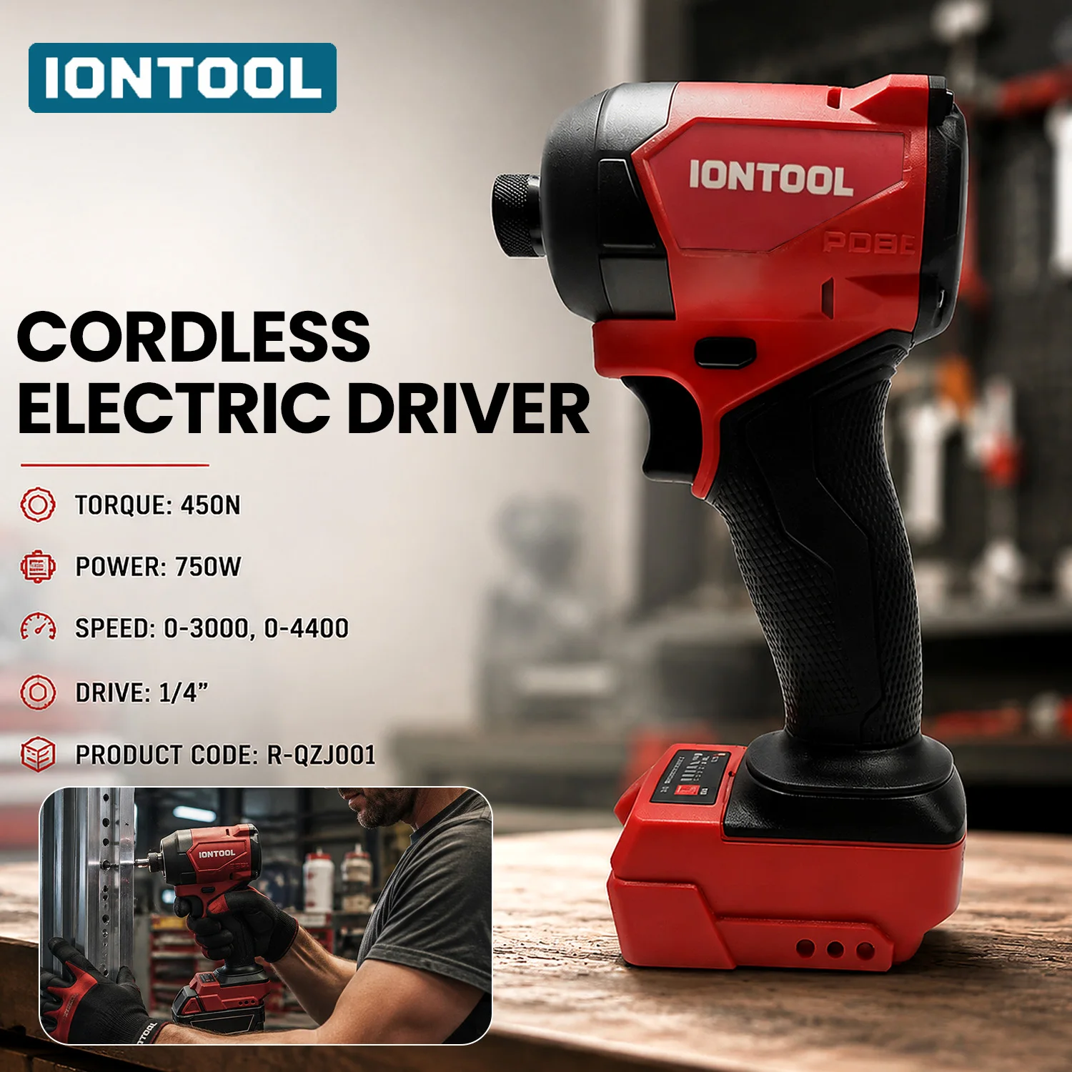IONTOOL 450N 750W 1/4 Inch Cordless Impact Driver 0-3000/0-4400RPM for Screw Driving and Wall Drilling Tool Only