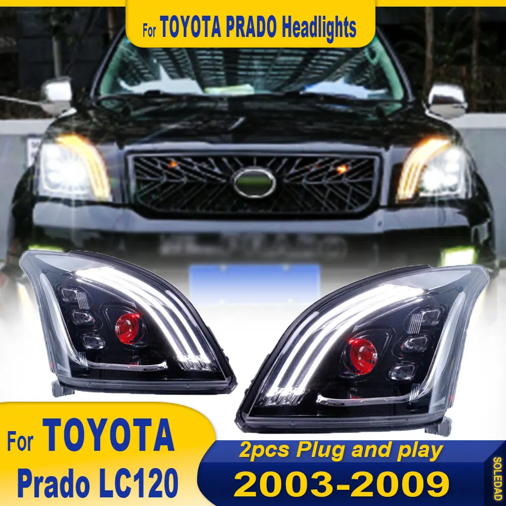 Car Headlight for Land Cruiser Prado 2003-2009 Full LED DRL Foco for Day Running HeadLamp LED Turn Signal Angel Eyes Led Project