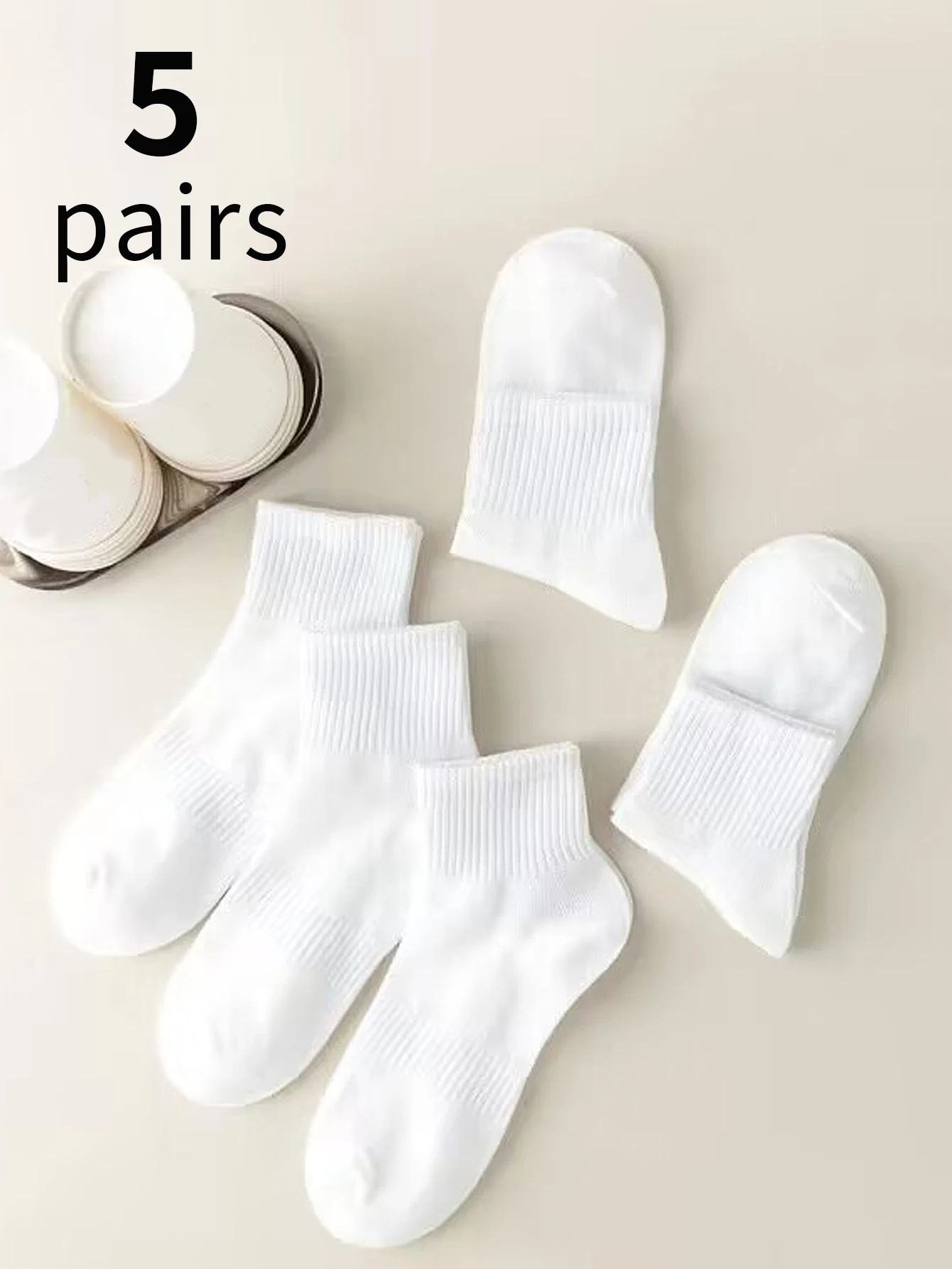 5pairs Women White Solid Color Socks, Korean Style Mid-Tube Fashionable Unisex Summer Sports Long Socks, Couple Socks For Autumn