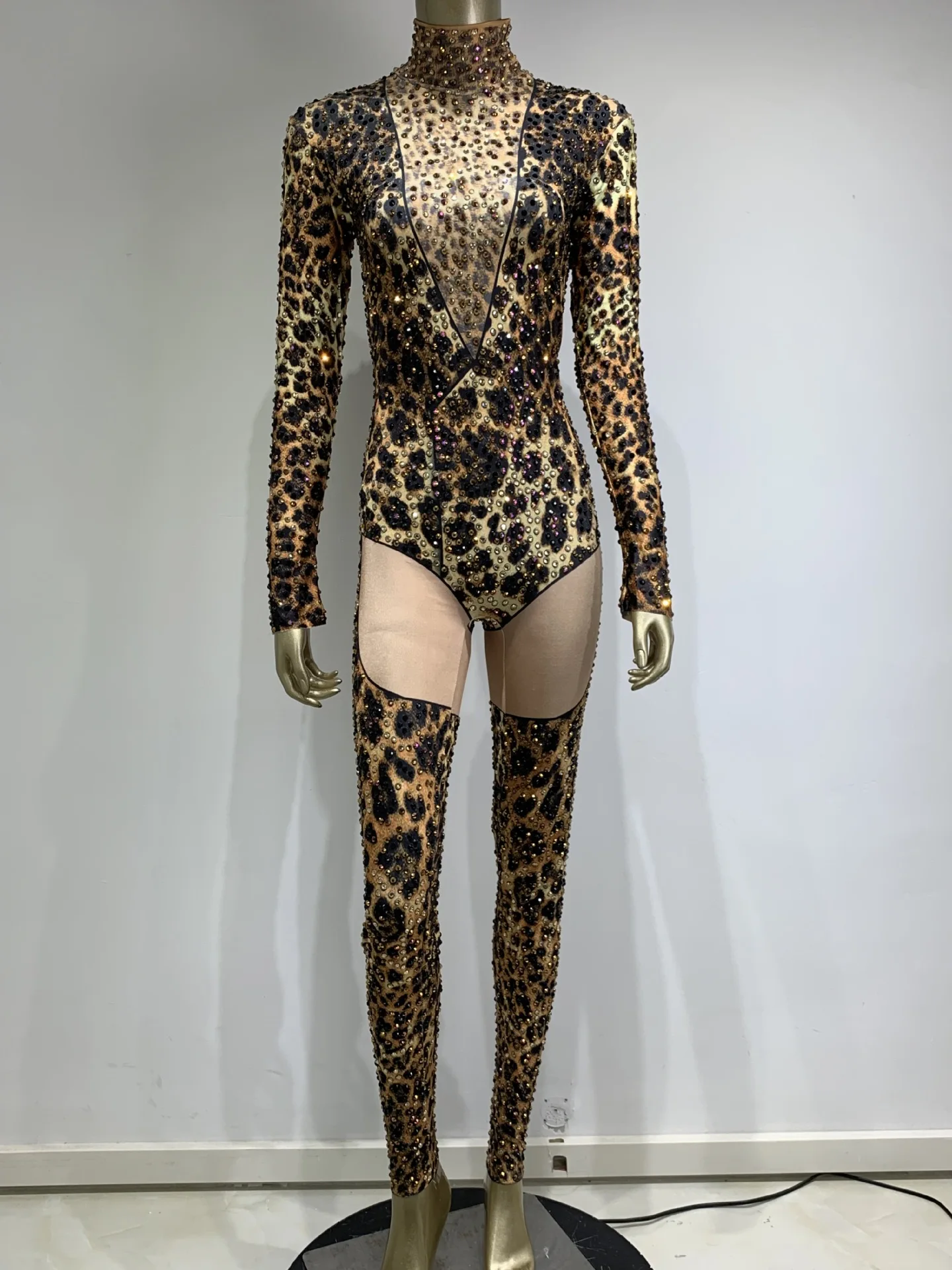 

Sexy Rhinestone Jumpsuit Long Sleeve Stage Suit Nightclub Performance Outfit Luxury Clubwear Robe De Soiree Elegante Pour Femme