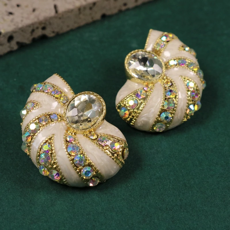 Statment White Enamel Symmetrical Earrings Exaggerate Party Jewelry Rhinestone Accessories