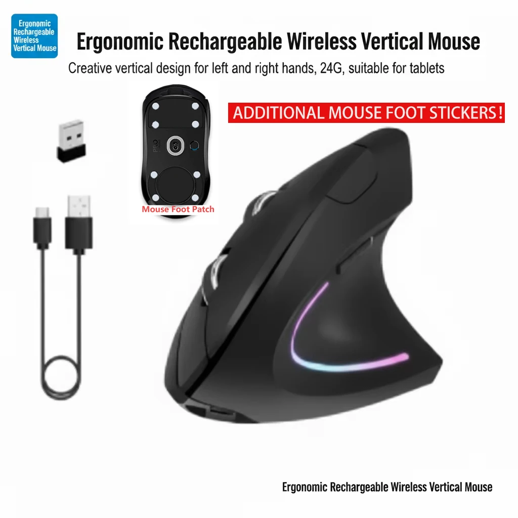 Vertical Wireless Optical Mouse Ergonomic DPI Adjustable Design 2.4G Mouse With Natural Handshake Design to Prevent Wrist Pain