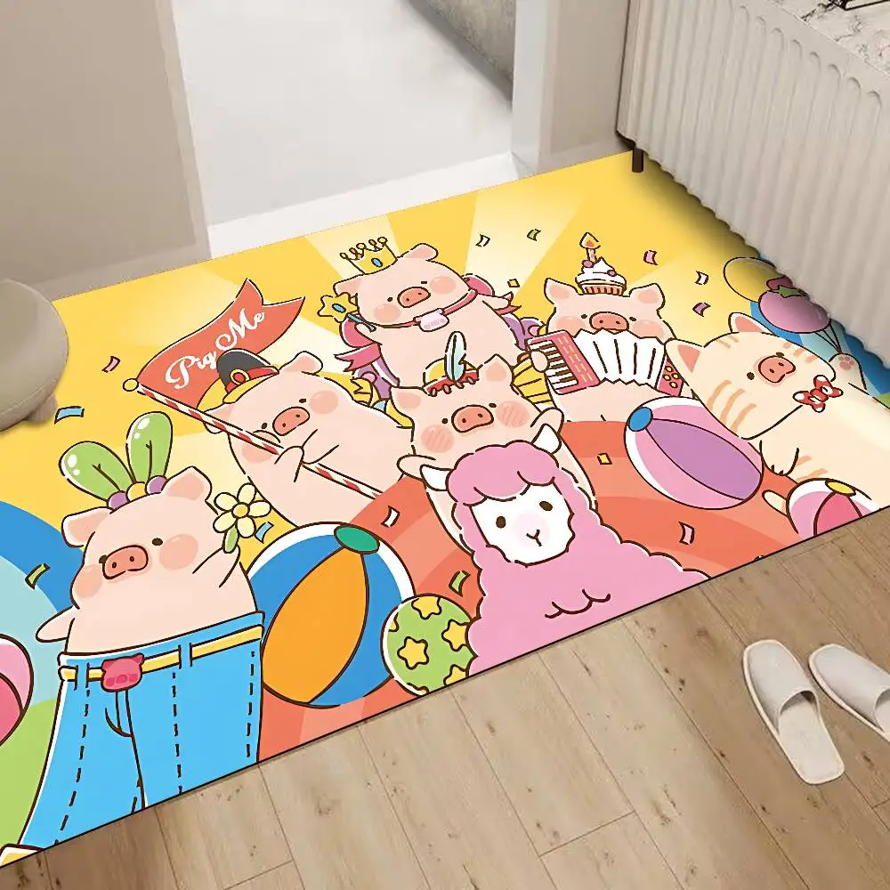 Cute Cartoon L-Lulu The Piggy Kitchen Mat Nordic Style Bedroom Living Room Doormat Home Balcony Anti-Slip Welcome Rug