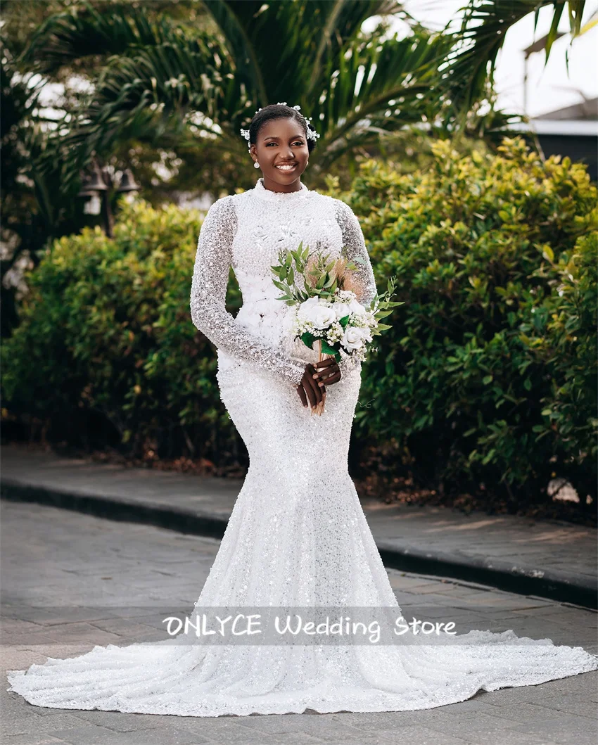 

New Arrival 2025 Mermaid Wedding Gowns With Cape Beading Pearls Crystals Luxury Robe De Mariee Bridal Gown Customized