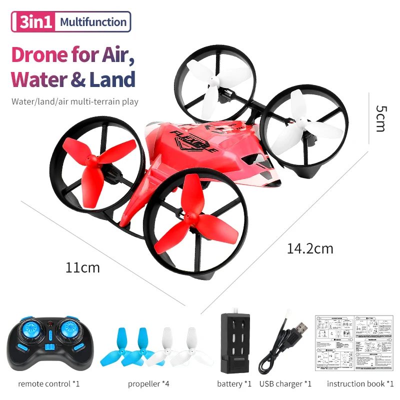 JJRC H113 Mini RC Drone 3in1 Water Land Air 4CH Headless Mode Helicopter 360 Degree Flip Remote Control Quadcopter Toys Boy Gift images - 6