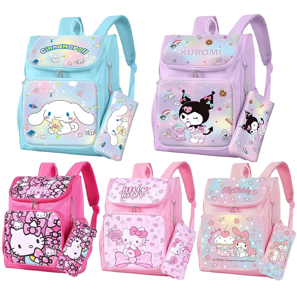 

Sanrio School Bag With Pencil Case Melody Cinnamoroll Kuromi Kawaii Student Satchel Portable Schoolbag Children's Backpack Gifts