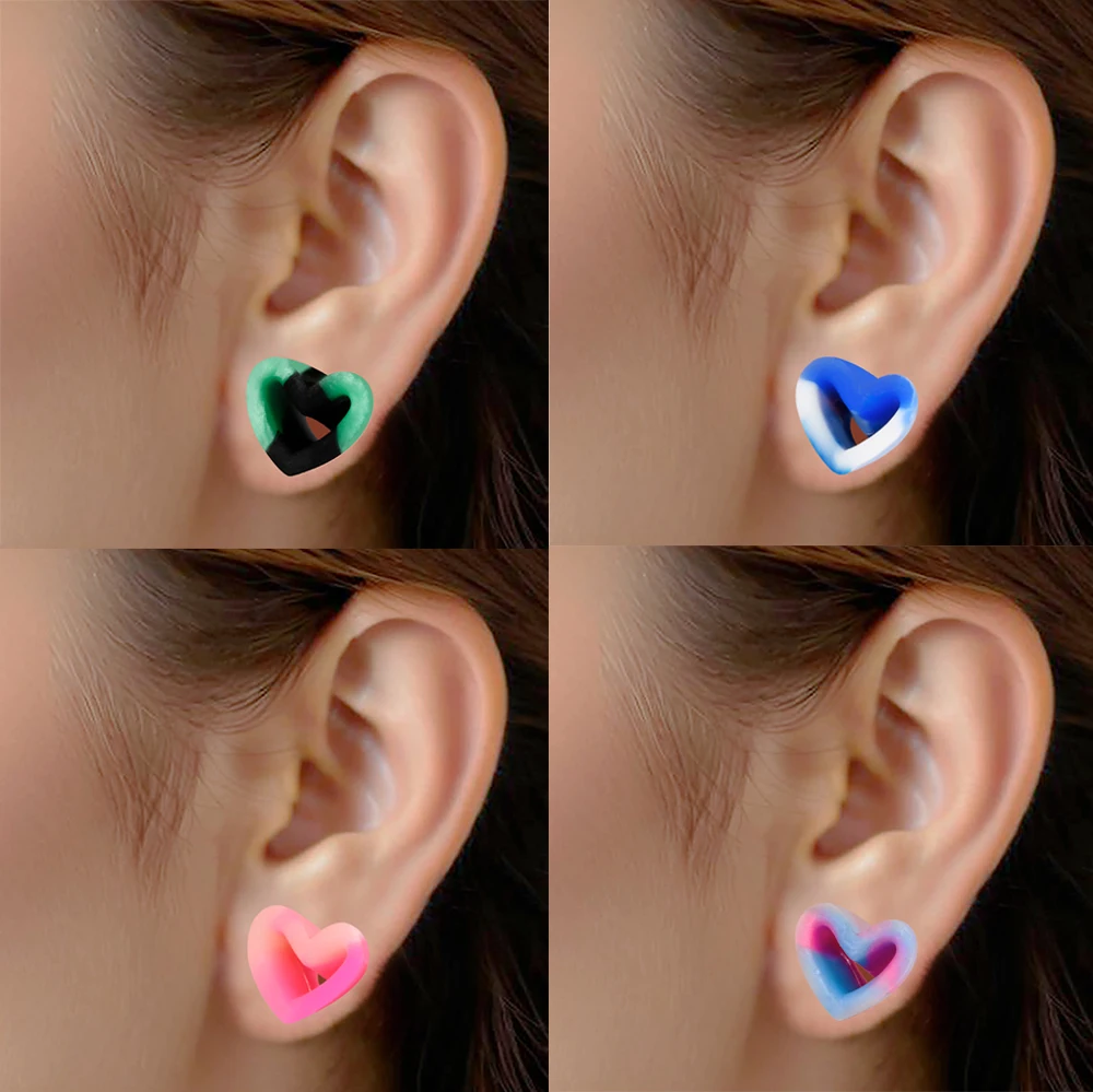 7/12Pairs Mix Double Color Heart Flexible Silicone Ear Tunnel &Plugs Expander Strengthed Holow Double Flare Body Jewelry 4-25mm