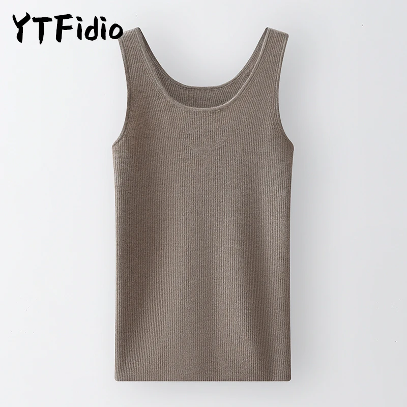 YTFidio 100% Cashmere Women Vertical stripe vest Vintage Sweater Tops Office Lady Solid O-Neck Warm Soft Knit Vest for Girl 43