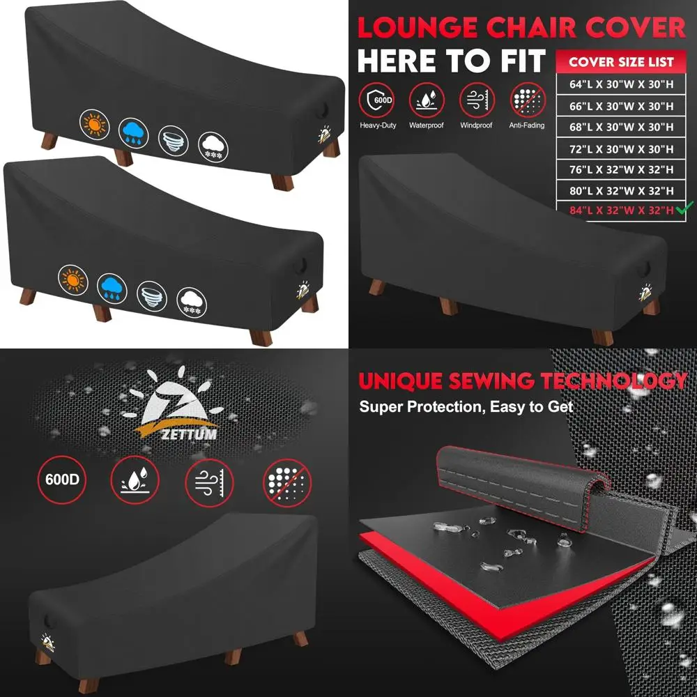 

Комплект из 2 водонепроницаемых чехлов для уличных шезлонгов, ткань 600D, 84 x 32 x 32 дюйма, для садовой мебели