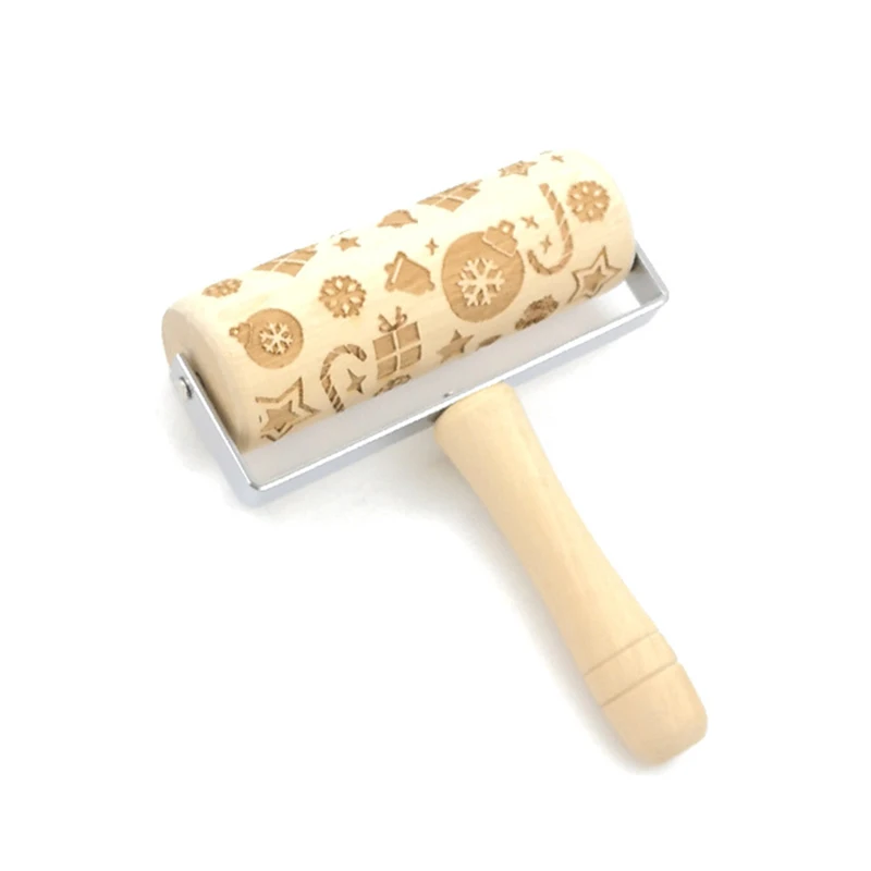 

14*5cm Rouleau Patisserie Noel Rock Snowflake Elk Wooden Rolling Embossing Baking Cookies Biscuit Cake Embossing Rolling Pin