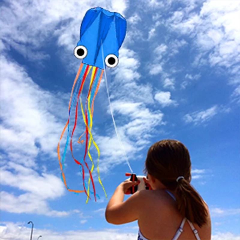 Cerf-volant pieuvre 3D avec longue queue flottante, 3 pièces de 4m, kit de 3 couleurs pour enfants avec ficelle de 100m, cadeau de festival de plage simple