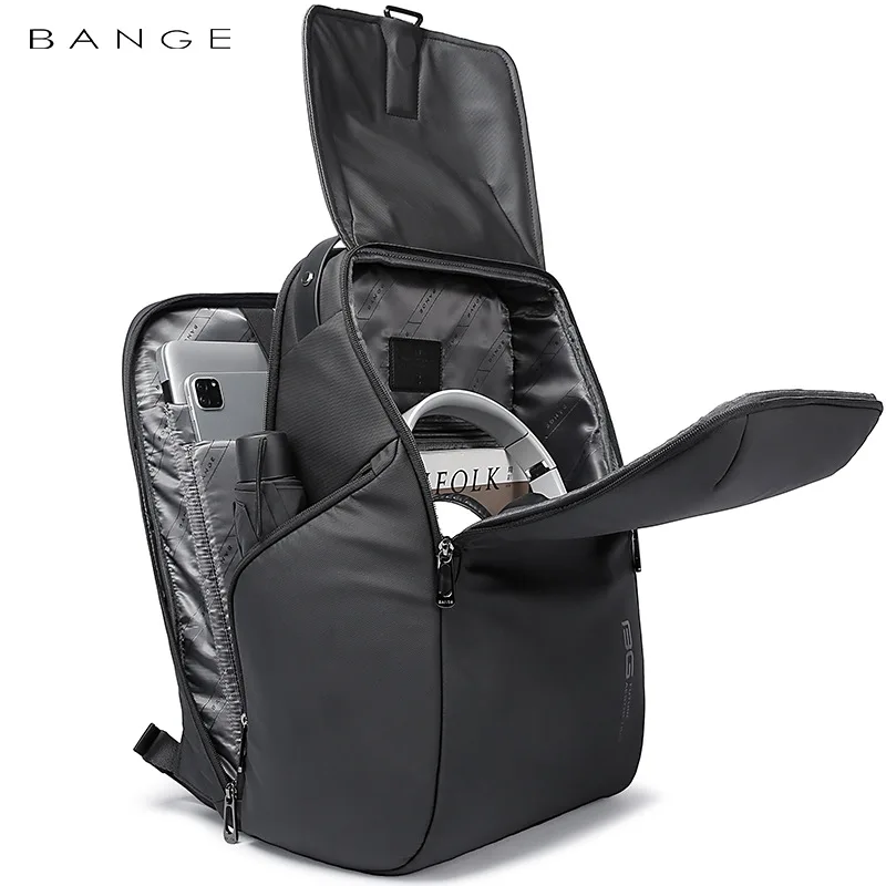 Mochila BANGE para hombre, mochila de viaje escolar impermeable a la moda, mochilas de negocios USB aptas para ordenador portátil de 15,6 pulgadas